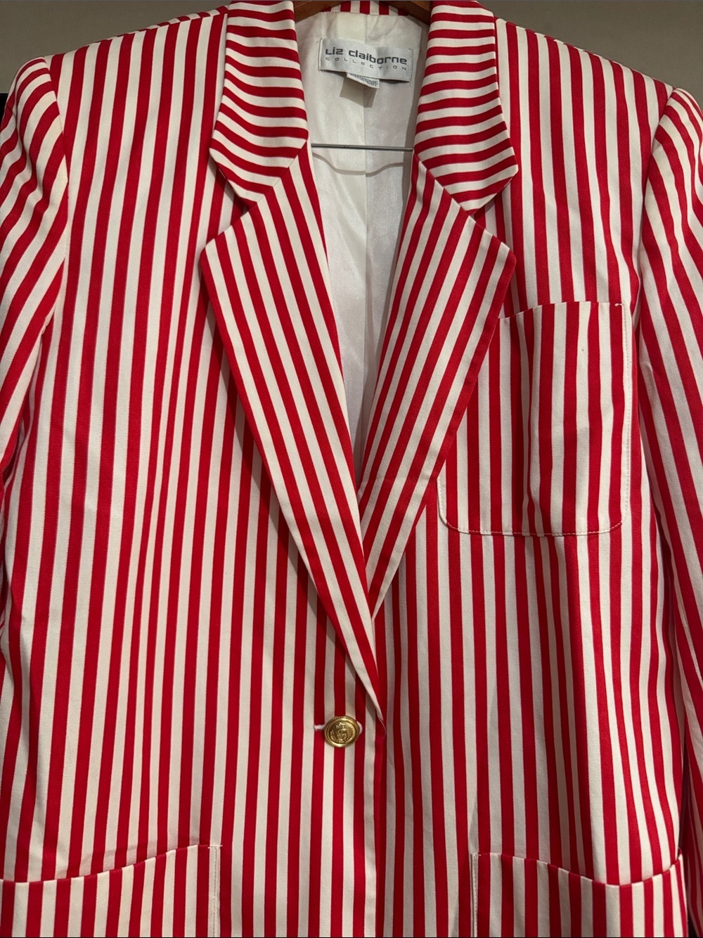 Vintage Liz Claiborne Collection Red White Striped Blazer Size 8 - Picture 5 of 6